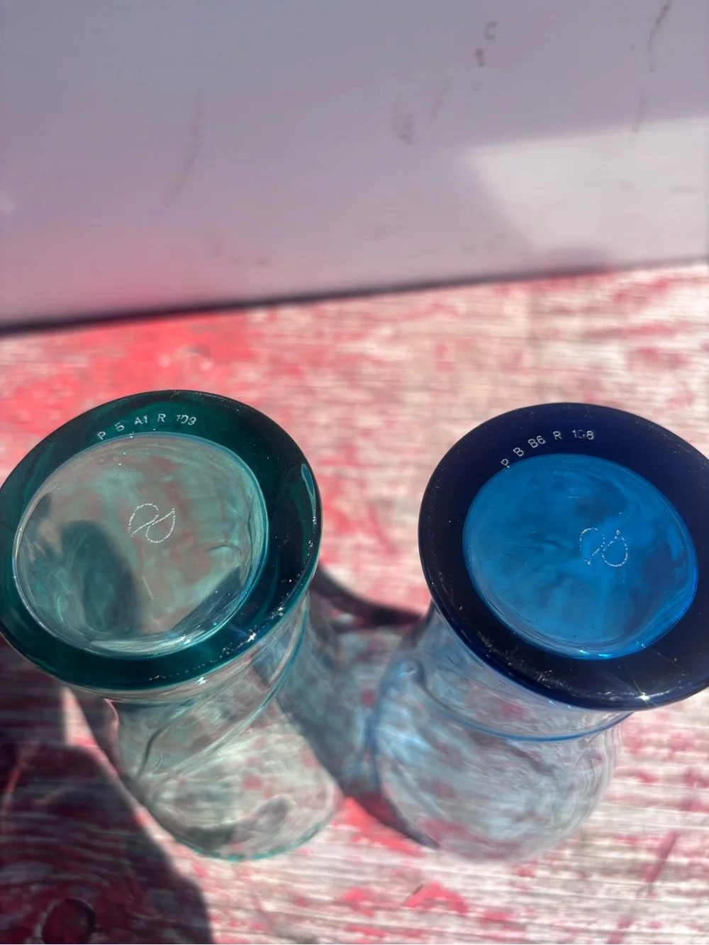 Coca Cola Blue & Aqua Embossed Glass Tumbler Pair